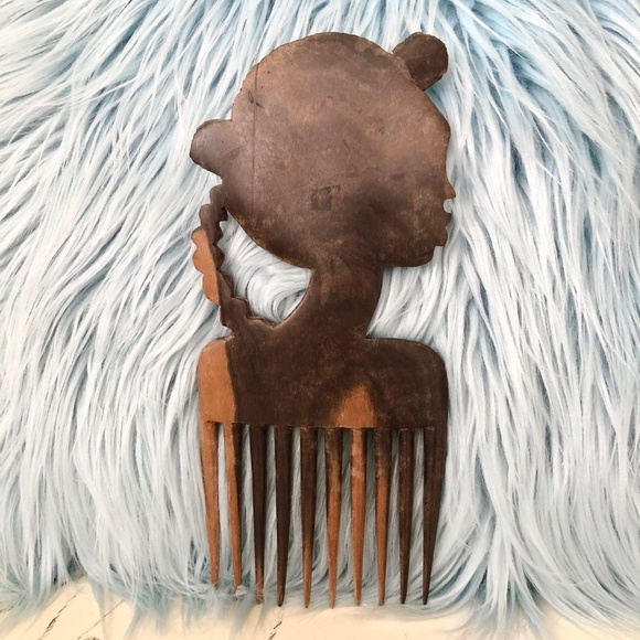 Afro Hair Comb, Hand Carved Ebony Wood, 10in x 4.25in, Wide Tooth - Picture 10 of 14